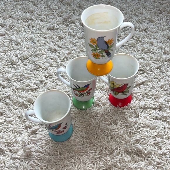 Vintage Fred Roberts Audubon Lovers Footed Bird Mugs, Set of 4 - Picture 3 of 15